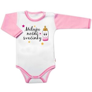 Baby Nellys Body dl. rukáv s vtip. textem Baby Nellys, Miluju noční svačinky, vel. 74, holka - 74 (6-9m)