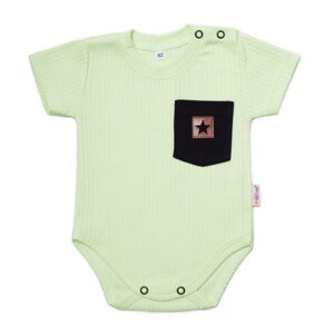 Baby Nellys Bavlněné žebrované body s kapsičkou, kr. rukáv, Summer Boy - zelené - 80 (9-12m)