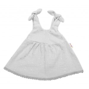 Baby Nellys Letní lehoučké mušelínové šaty Summer Stars - šedé, vel. 92/98 - 92-98 (18-36m)