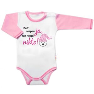 Baby Nellys Body dl. rukáv s vtipným textem Baby Nellys, Keď nespím ja, tak nespí nikto, vel.86, holka