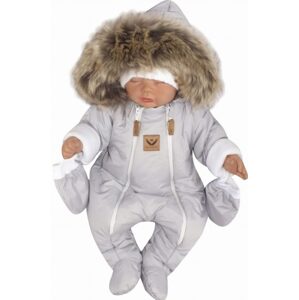 Z&Z Z&Z Zimní kombinéza s dvojitým zipem, kapucí a kožešinou + rukavičky, Angel - šedý - 56 (1-2m)