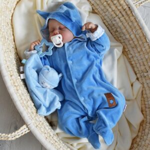 Baby Nellys Semiškový, velurový overal s kapucí Baby Nellys New Bunny, modrý, vel. 80 - 80 (9-12m)