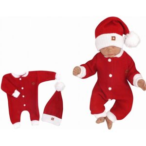 Z&Z Z&Z 2-dílná sada Pletený overálek + čepička Baby Santa, červený