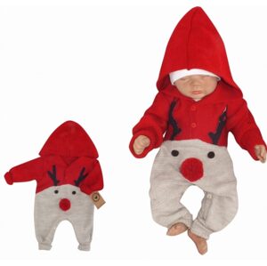 Z&Z Z&Z Dětský pletený Vánoční overálek s kapucí a knoflíčky Baby Sob, červený - 62 (2-3m)