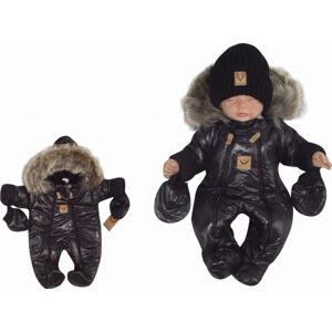 Z&Z Zimní kombinéza s dvojitým zipem, kapucí a kožešinou + rukavičky Z&Z, Angel, černý, vel.68 - 62 (2-3m)