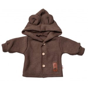 Baby Nellys Dětský elegantní pletený svetřík s knoflíčky a kapucí s oušky Baby Nellys, hnědý, vel. 80 - 80 (9-12m)