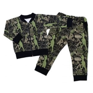 G-baby Stylová bavlněná tepláková souprava G-baby, Dino - khaki/černá, vel. 86