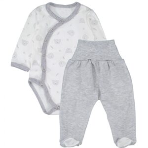 MBaby Body dlouhý rukáv zap. bokem+polodupačky Teddy Baby - šedý - 56 (1-2m)