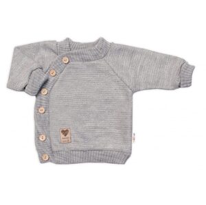 Baby Nellys Dětský pletený svetřík s knoflíčky, zap. bokem, Hand Made Baby Nellys, šedý, vel. 80/86 - 56-62 (0-3m)