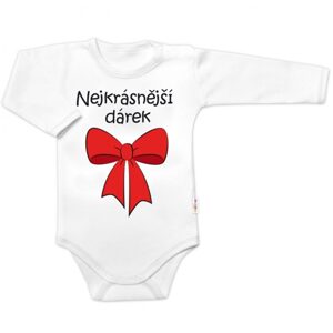 Baby Nellys Body dlouhý rukáv s vtipným textem Baby Nellys, Nejkrásnější dárek, bílé - 74 (6-9m)