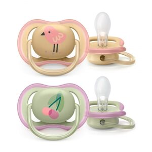 AVENT Dudlík silikonový Ultra Air Animals girl 0-6m, Ptáček a třešně, Avent, mátová/ecru