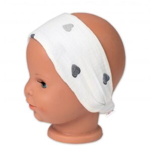 Baby Nellys Letní čelenka, bandana, mušelín, Srdíčka, Baby Nellys - smetanová - 92-98 (18-36m)