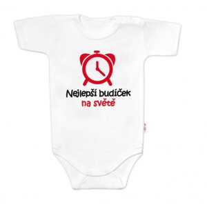 Baby Nellys Body krátký rukáv Nejlepší budíček na světě, Baby Nellys, bílé - 56 (1-2m)