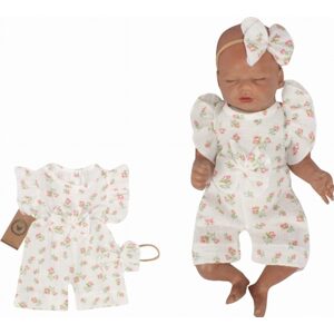 Z&Z Body s nohavičkami kr. rukáv + čelenka, mušelín, 2D sada, Z&Z, bílá/růžičky, vel. 74 - 56 (1-2m)