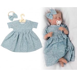 Baby Nellys Mušelínové šatičky + čelenka 2-dílná sada Dino, Baby Nellys, mátové, vel. 80 - 92 (18-24m)