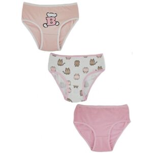 Baby Nellys Dívčí bavlněné kalhotky, Cat - 3ks v balení, růžovo/bílé