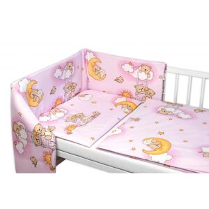 Baby Nellys Mantinel s povlečením Premium, Baby Nellys, 3D sada, Medvídek na žebříku, růžový - 135x100