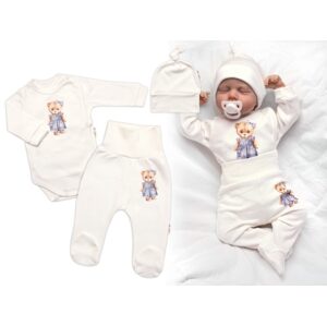 Baby Nellys Zavinovací body, polodupačky, čepička, 3D, Baby Nellys, Sweet Teddy Girl, krémové, vel. 62