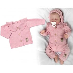 Baby Nellys Pletený svetřík s volánkem Girl, Baby Nellys, pudrově růžový, vel. 62 - 56 (1-2m)