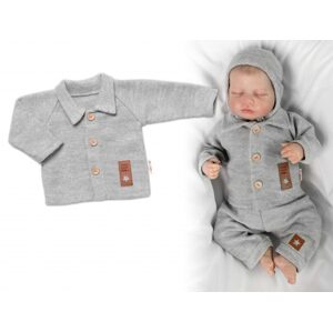 Baby Nellys Pletený svetřík s knoflíčky Boy, Baby Nellys, šedý, vel. 62 - 68 (3-6m)