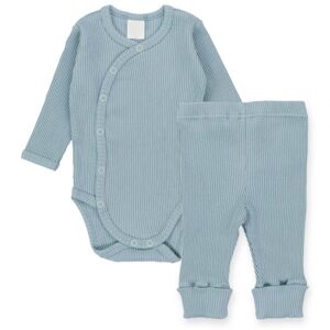 MBaby Zavinovací žebrované body + tepláčky, 2D sada MBaby, mátové - 62 (2-3m)