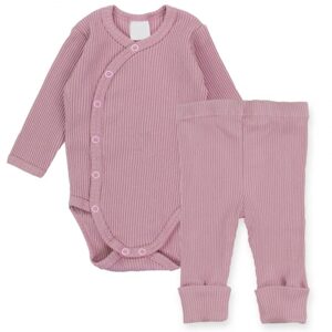 MBaby Zavinovací žebrované body + tepláčky, 2D sada MBaby, pudrově růžová - 56 (1-2m)