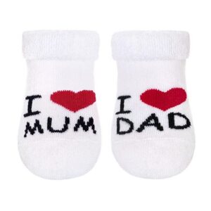 Baby Nellys Kojenecké froté bavlněné ponožky I Love Mum & Dad, bílé