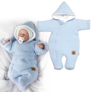 Baby Nellys Zimní pletená kombinézka/overálek s kapucí Baby Nellys - světle modrá, vel. 68 - 80 (9-12m)