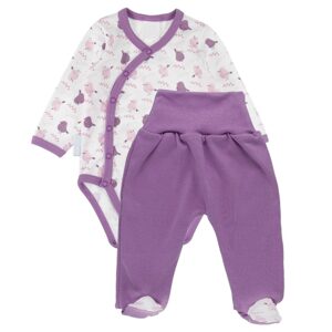 MBaby Zavinovací kojenecké body + polodupačky, bavlna, 2D sada, MBaby, Ptáčci - šeříková - 56 (1-2m)