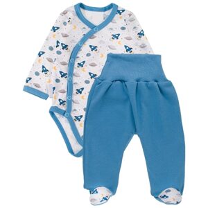 MBaby Zavinovací kojenecké body + polodupačky, bavlna, 2D sada, MBaby, Cosmos - tyrkys - 68 (3-6m)