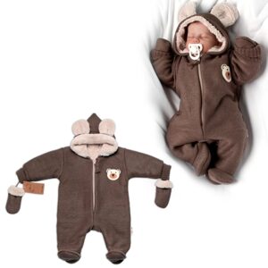 Baby Nellys Oteplená pletená kombinéza s rukavičkama Teddy Bear, Baby Nellys, dvouvrstvá, hnědá,vel.62 - 68 (3-6m)