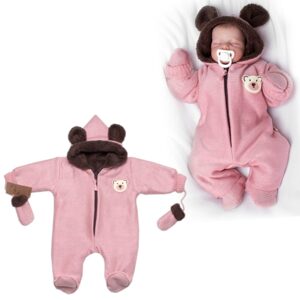 Baby Nellys Oteplená pletená kombinéza s rukavičkama Teddy Bear, Baby Nellys, dvouvrstvá,růžová,vel.62 - 56 (1-2m)