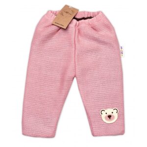 Baby Nellys Oteplené pletené kalhoty Teddy Bear, Baby Nellys, dvouvrstvé, růžové - 68-74 (6-9m)