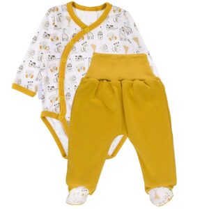 MBaby Zavinovací kojenecké body + polodupačky, bavlna, 2D sada, MBaby, Safari - hořčicovo/bílé - 56 (1-2m)