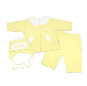 Baby Nellys Kabátek, čepička a kalhoty Baby Nellys ® - krémově žlutá, vel. 68