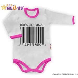 Baby Nellys Body dlouhý rukáv 100% ORIGINÁL - šedé/růžový lem, vel. 80 - 86 (12-18m)