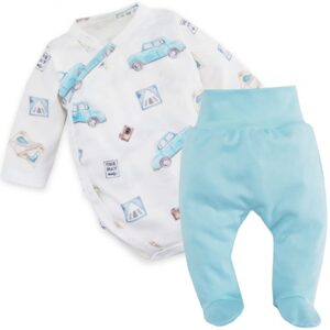 Mrofi Zavinovací kojenecké body + polodupačky Blue Car 2D, modrá/bílá - 56 (1-2m)