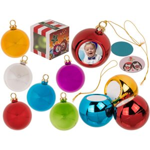 Portrétní stromková koule, s fotolepícím podložkou a vánočním odznakem, plastová, 6 cm, 6 různých barev.