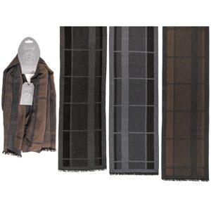 Mužská šála, károvaná, 30 x 170 cm, 65% polyester, 35% viskóza, s hlavičkovou kartou, 3 barvy v polybagu (černá, tmavě šedá, taupe)