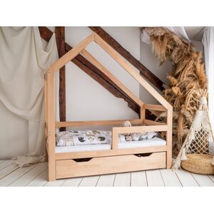 Woodisio Domečková postel NELA PLUS - Přirodní dřevo, Veľkosť: S úložným prostorem - 200 x 80