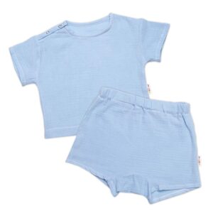 Baby Nellys Dětská letní mušelínová 2D sada tričko kr. rukáv + kraťasy, modré